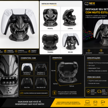 Suporte De Controle Ghost Yotei Máscara Samurai Ps5,ps4,xbox | Impressão 3D Premium