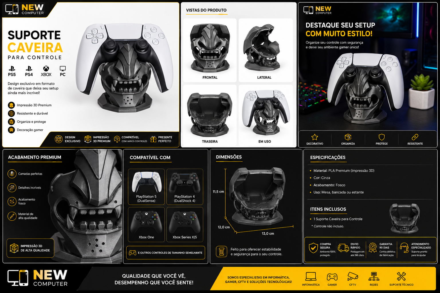 Suporte De Controle Ghost Yotei Máscara Samurai Ps5,ps4,xbox | Impressão 3D Premium